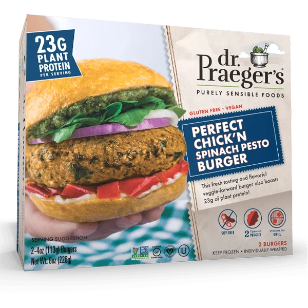 Dr. Praeger's Perfect Chick'n Spinach Pesto Burger