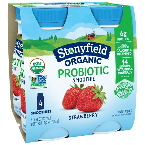 Stonyfield Farm Organic Probiotic Strawberry Lowfat Yogurt Smoothies