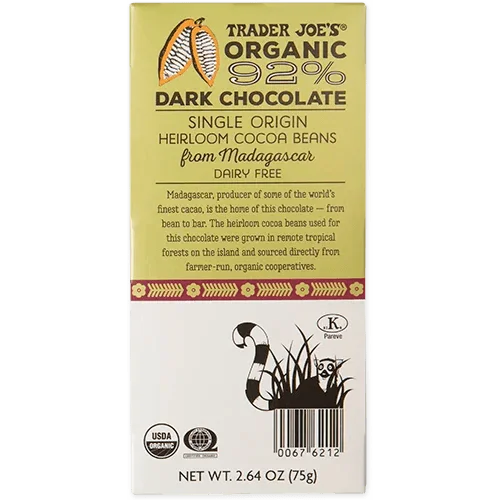 Trader Joes Organic 92% Dark Chocolate Bar