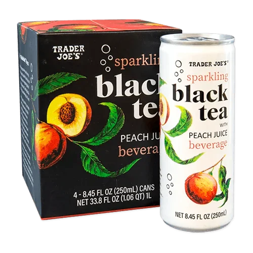 Trader Joes Sparkling Black Tea with Peach Juice Beverage
