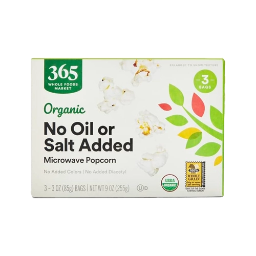 365 By Wholefoods Organic No Oil or Salt Microwave Popcorn