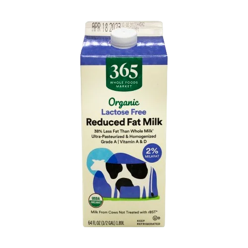 365 By Wholefoods Organic Lactose Free Reduced Fat Milk