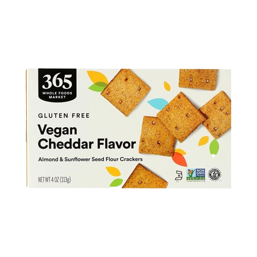 365 By Wholefoods Gluten Free Vegan Cheddar Flavor Almond & Sunflower Seed Flour Crackers
