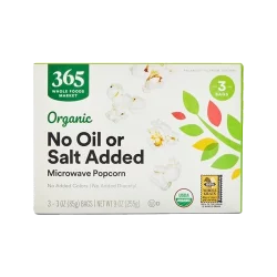 365 By Wholefoods Organic No Oil or Salt Microwave Popcorn